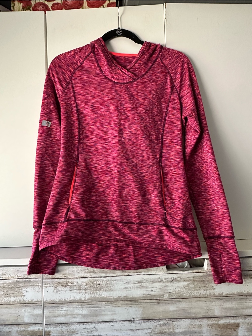 🏃‍♀️ Tangerine Women’s Small Pink Space Dye Hooded Athletic Pullover Thumbholes